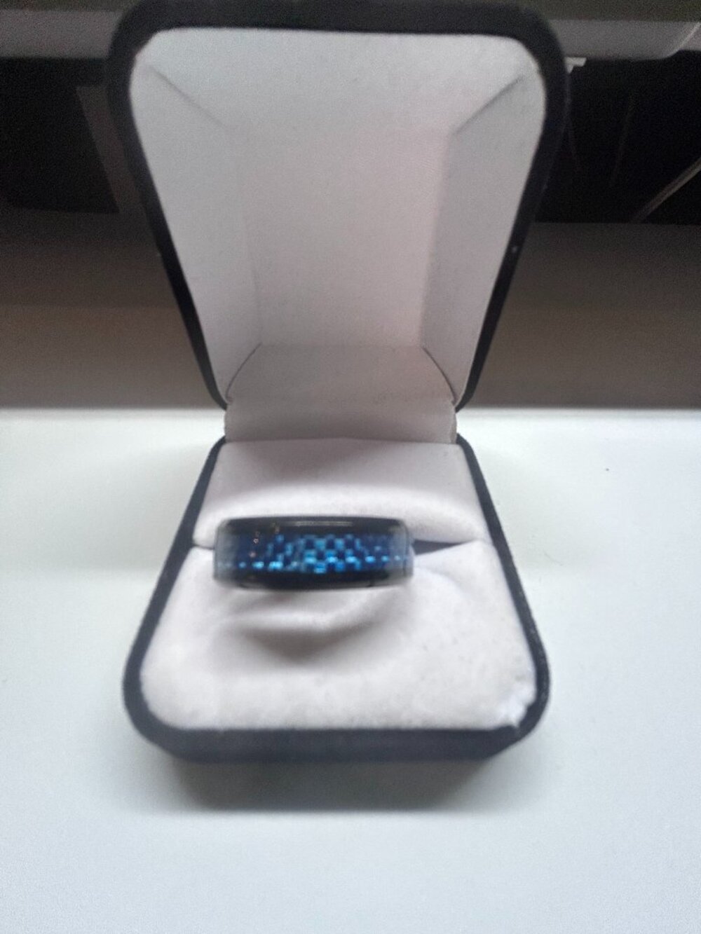 Mens Black blue Tungsten Ring NEW